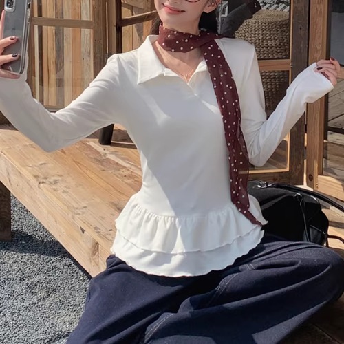 ポロカラーペプラムトップス ・73741