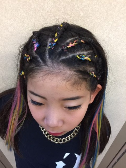 ダンス衣装 ヘアエクステ ウィッグ カラーエクステ ストレートレインボーカラー59cm B0465 ダンス衣装の子供服tinygang