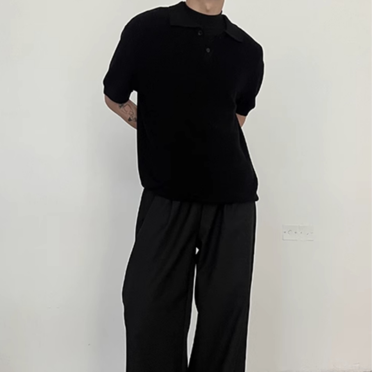 シンプルモードニットポロシャツ　0774