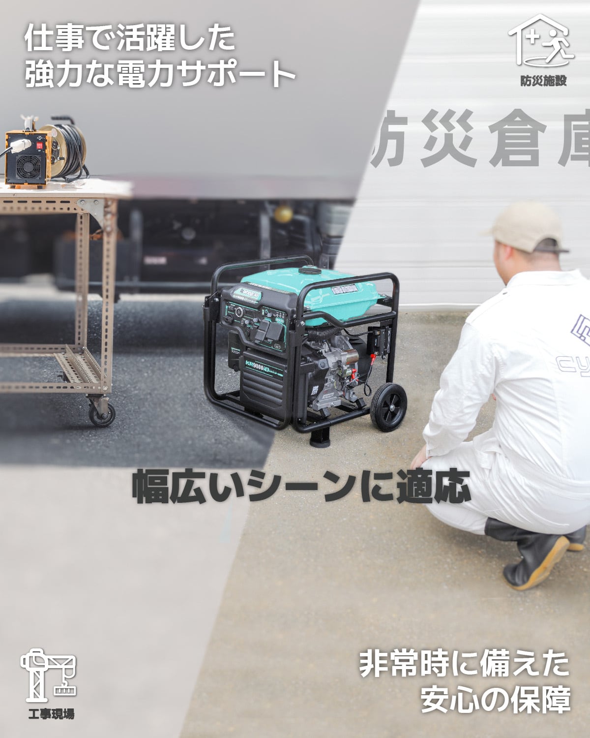 インバーター発電機 7.8kVA/8.3kVA 単相100V/200V同時出力可能 セル