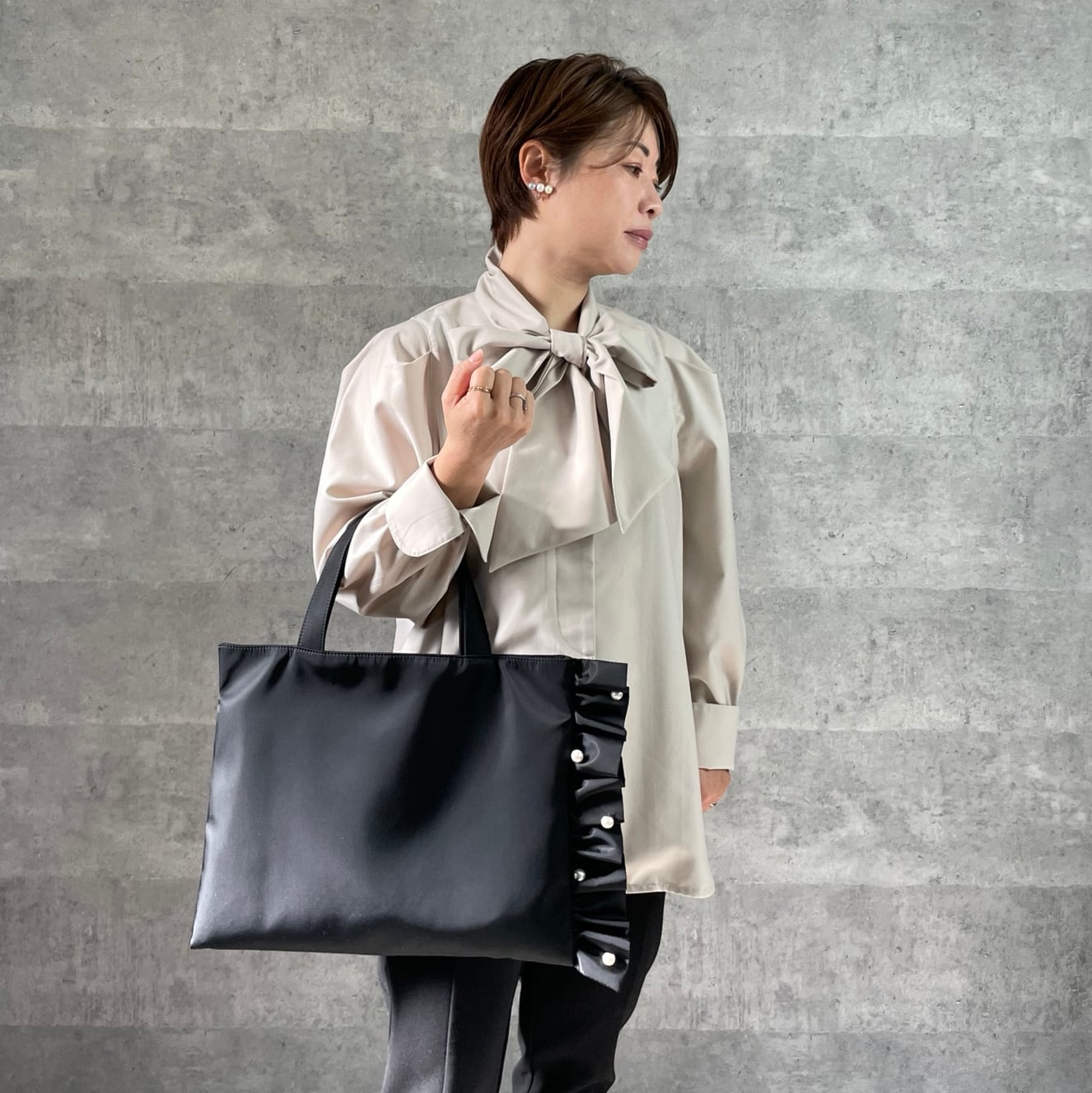撥水】親子でも♡大人可愛いフリルパール 卒業＆入学 A4トートバッグ