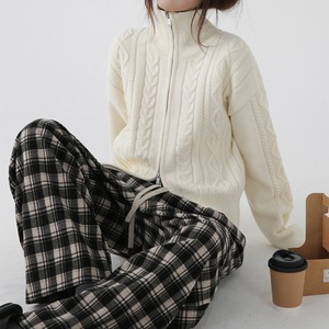 twist knot high collar retro double zipper tops