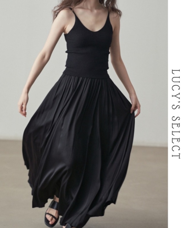 pleats plain fluffiy long-skirt　A1420