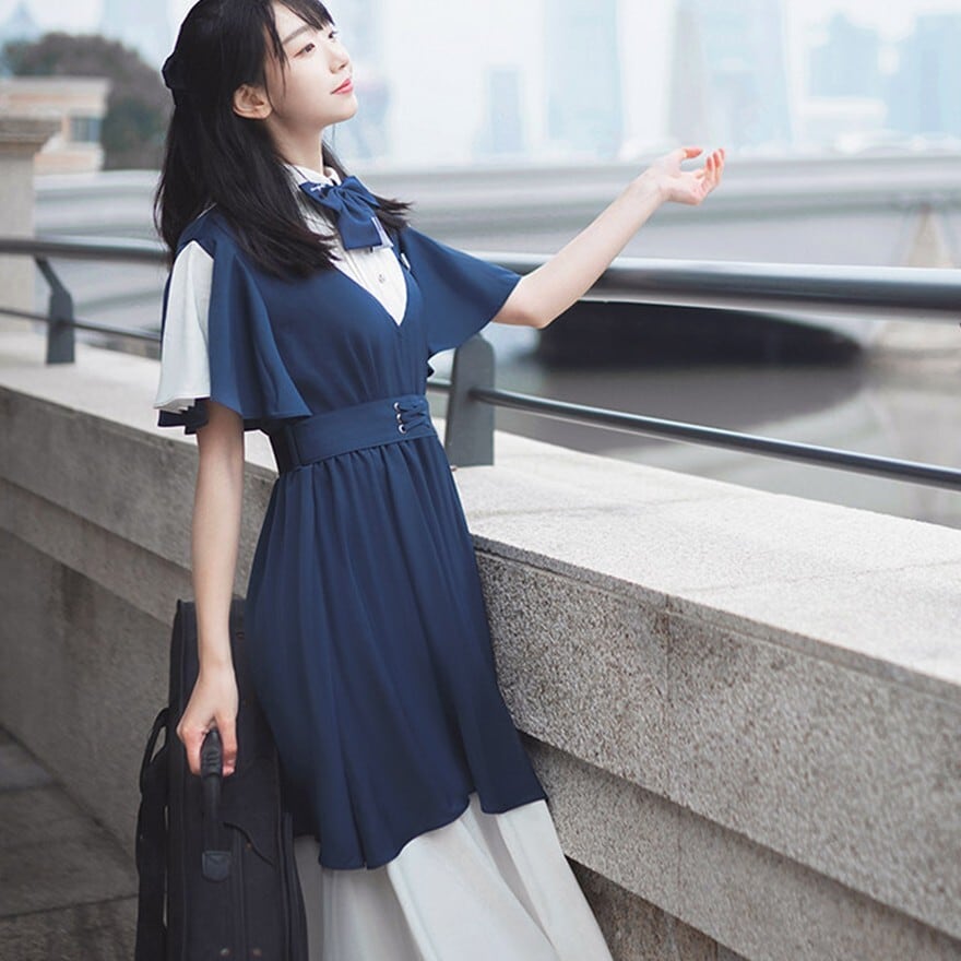 ロリータファッション セーラー風セットアップ ネイビー シフォン