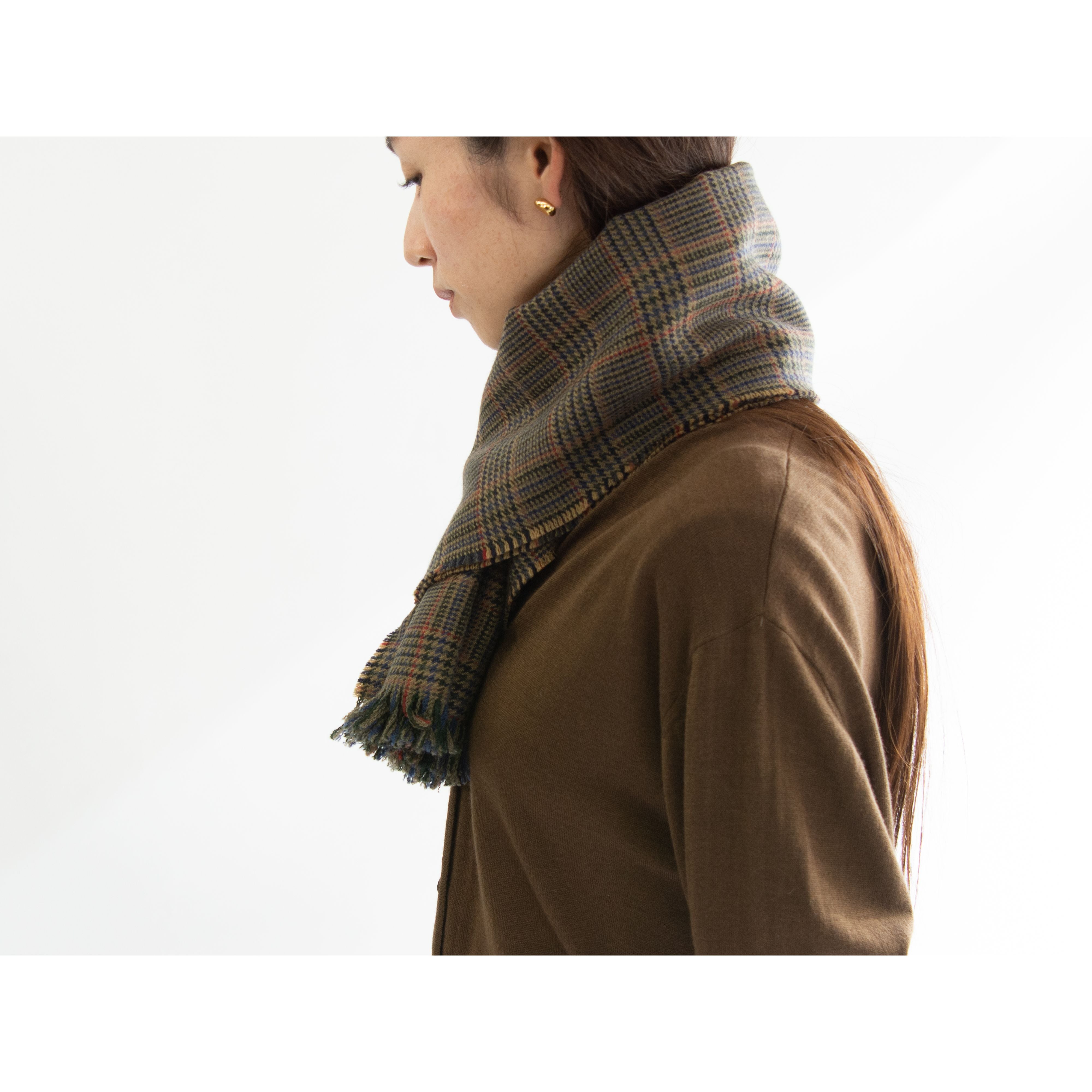【AVOCA HANDWEAVERS】Made in Ireland 100% wool check scarf（アヴォカ アイルランド製 ウール チェック柄フリンジ マフラー ストール）11d