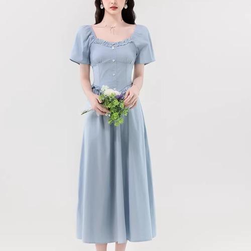 2色／ハートボタンウエストシェイプワンピース ・76063