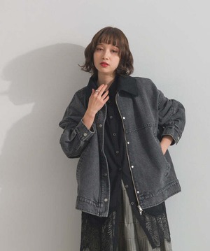 3003 スウェード襟切替デニムブルゾン black