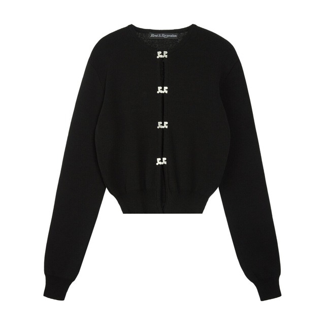 [Rest & Recreation] LOGO CLIP KNIT CARDIGAN - BLACK 正規韓国ブランド 韓国ファッション 韓国代行 rest&recreation レストアンドレクリエーション restrecreation