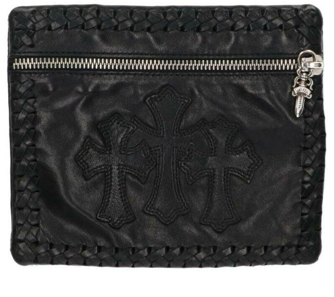 クロムハーツ　ブラックレザー フラットポーチ CHROME HEARTS クロムハーツ 小物入れ ポーチ クロムハーツの世界観を