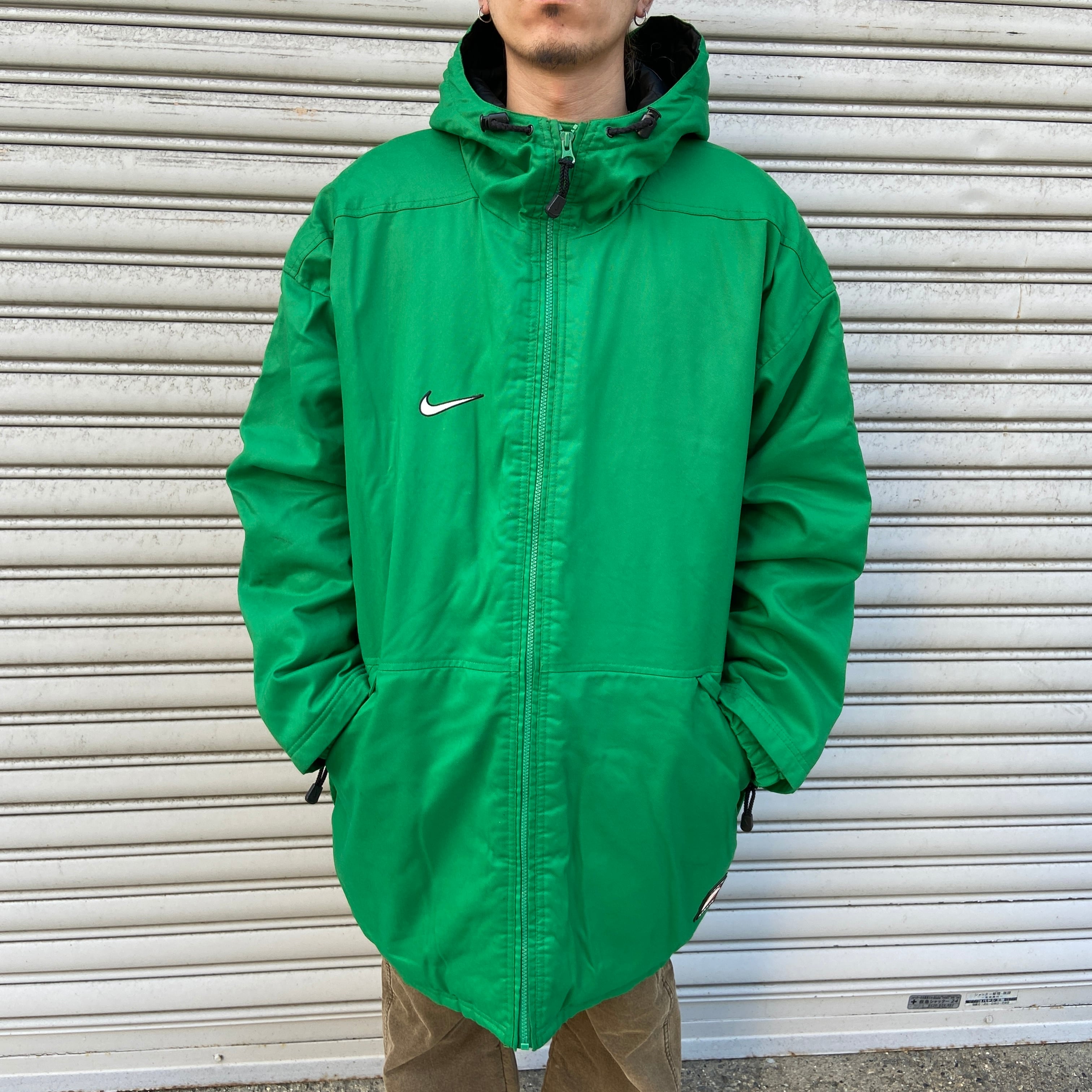 90s NIKE 銀タグ ベンチコート ナイロンジャケット ゴツナイキ 緑 L