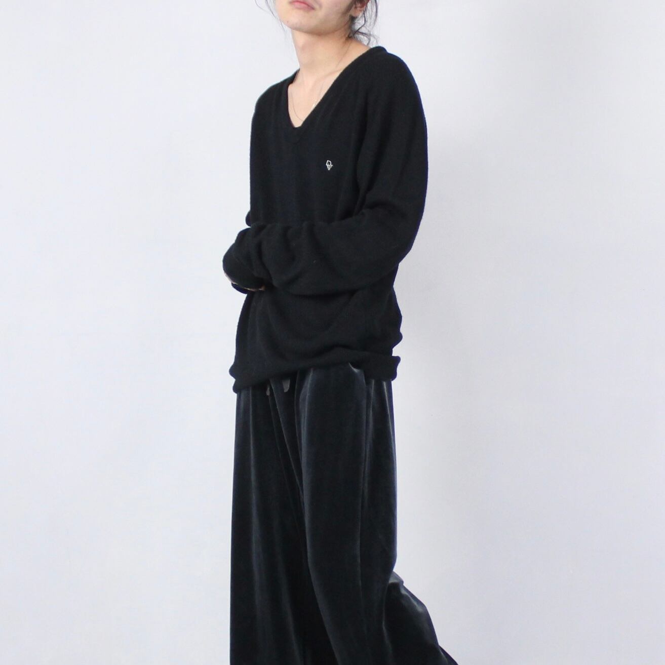 1980's~ Christian Dior Vネックニット XL ブラック 【OT-3816】 | cv