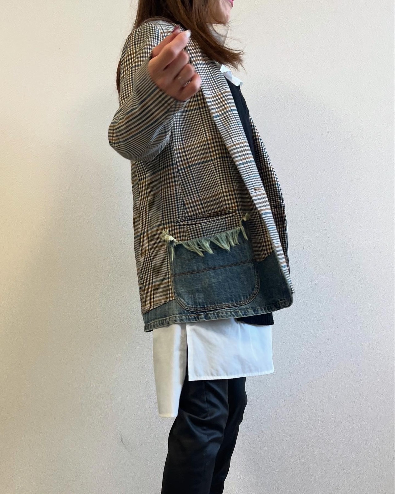 ミカーレミカーレ MICALLEMICALLE　micallemicalle デニム切り替えチェック柄ジャケット