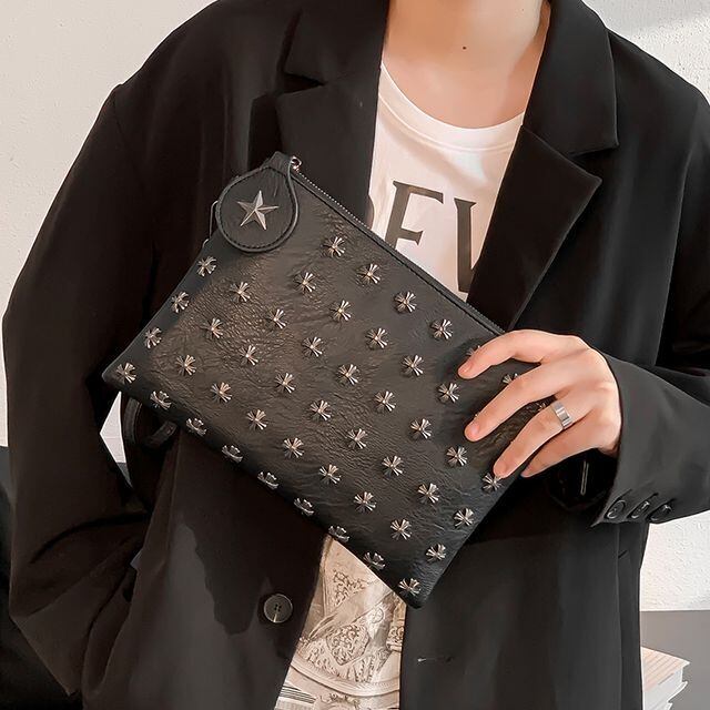 【予約販売】クラッチバッグ ハンドバッグ メンズ ブラック 十字架 スタッズ クロス ブラック こなれ感 お洒落 韓国 トレンド