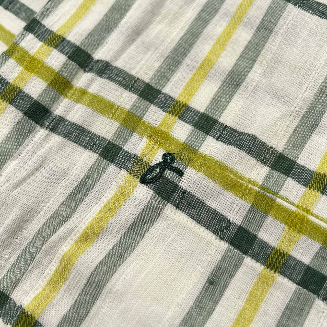 G-stage ジーステージ チェック柄 リネン&コットン BD 半袖シャツ LL /メンズ/ジェノ/ホワイト×グリーン系