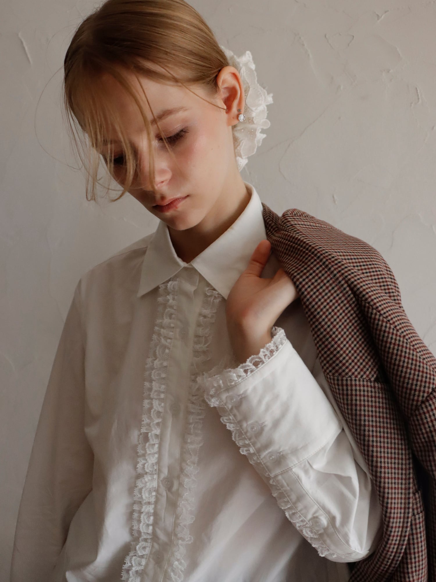 LACE TRIM SHIRTBLOUSE -WHITE- | mieya mieya