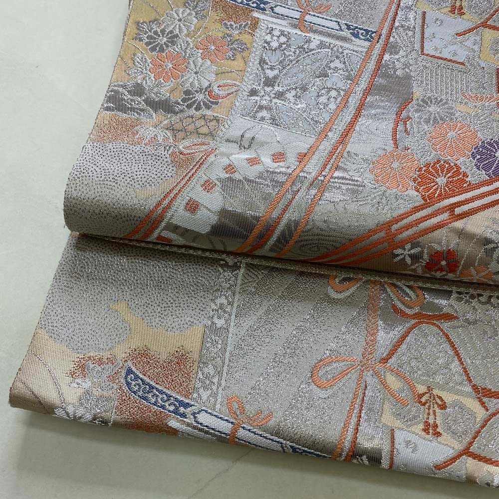 401y17◆ラメ 全通袋帯 菊文◆美品 成人式 結婚式 401y17◇ラメ 全通袋帯 菊文◇美品 成人式 結婚式