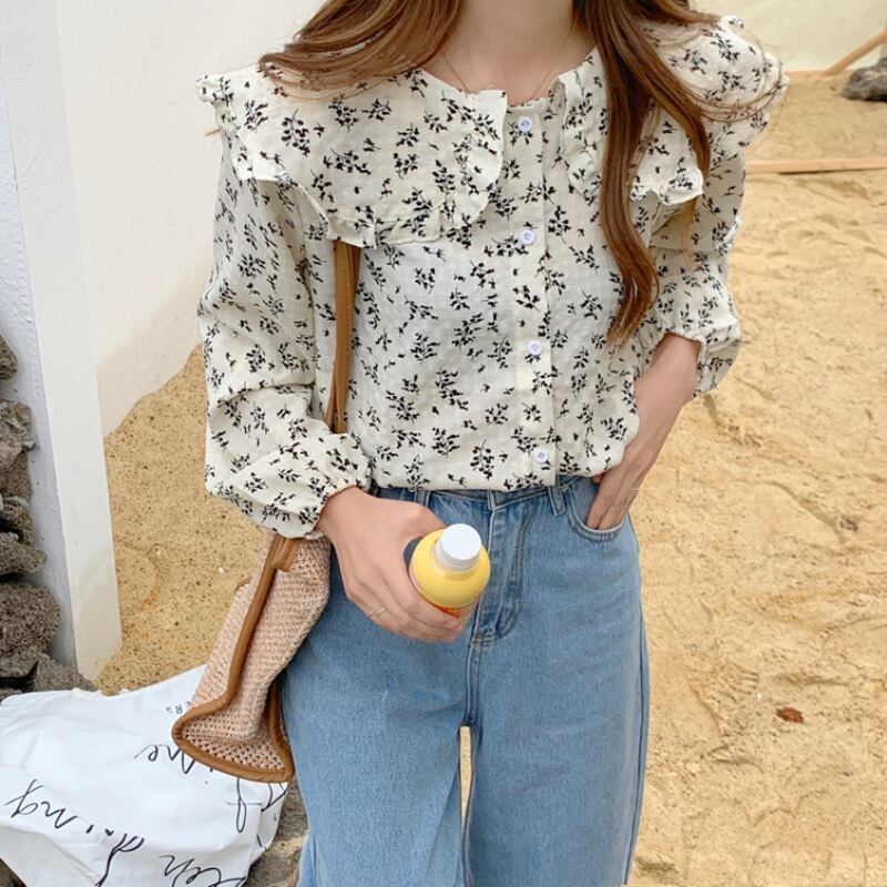 シャツスプリングオータムフローラルルーズ長袖スリーブ ロング 春物 秋物 花柄 1号婦人74620978795