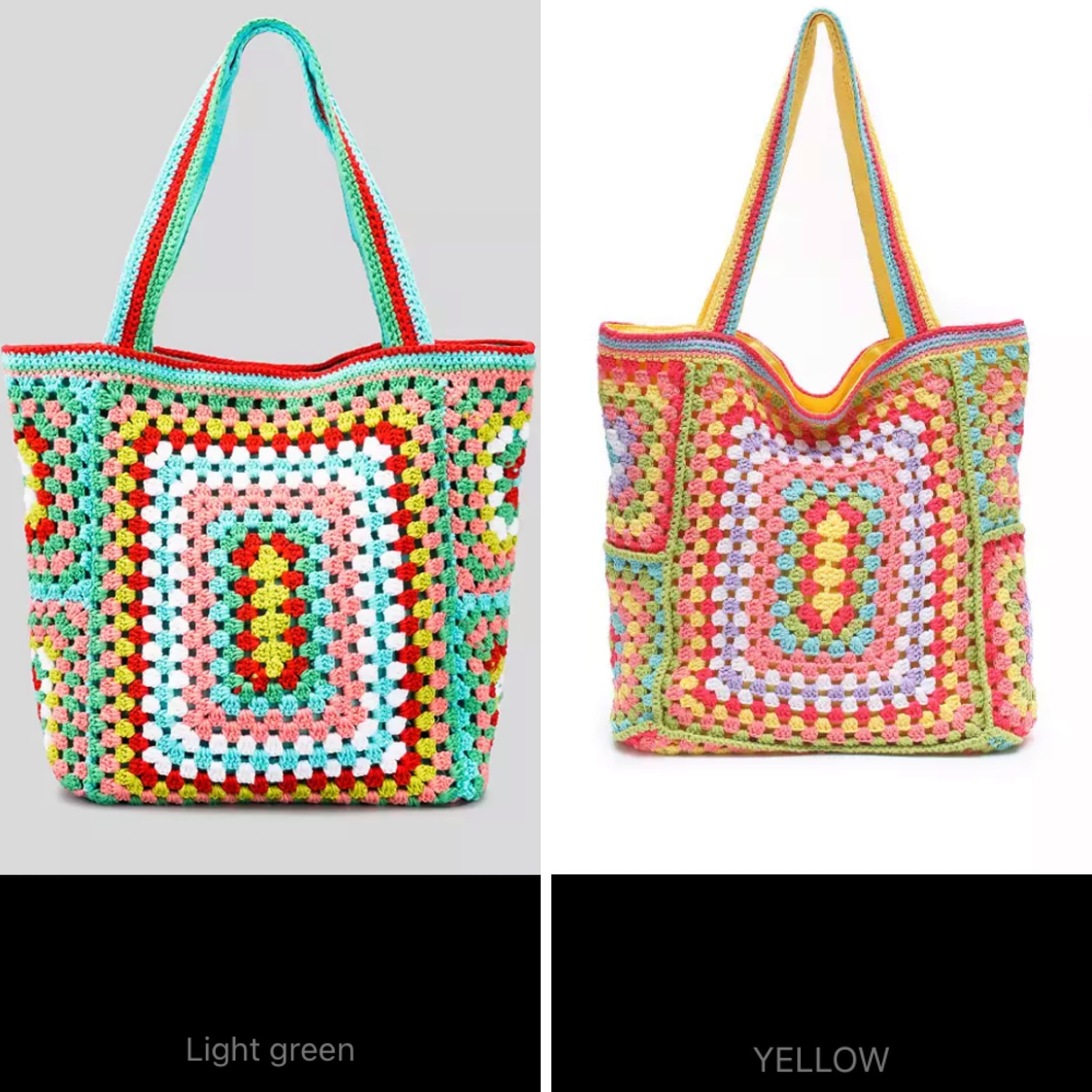 大容量 かぎ針編みニットバッグ カラフル レトロ 花柄バッグ ニット