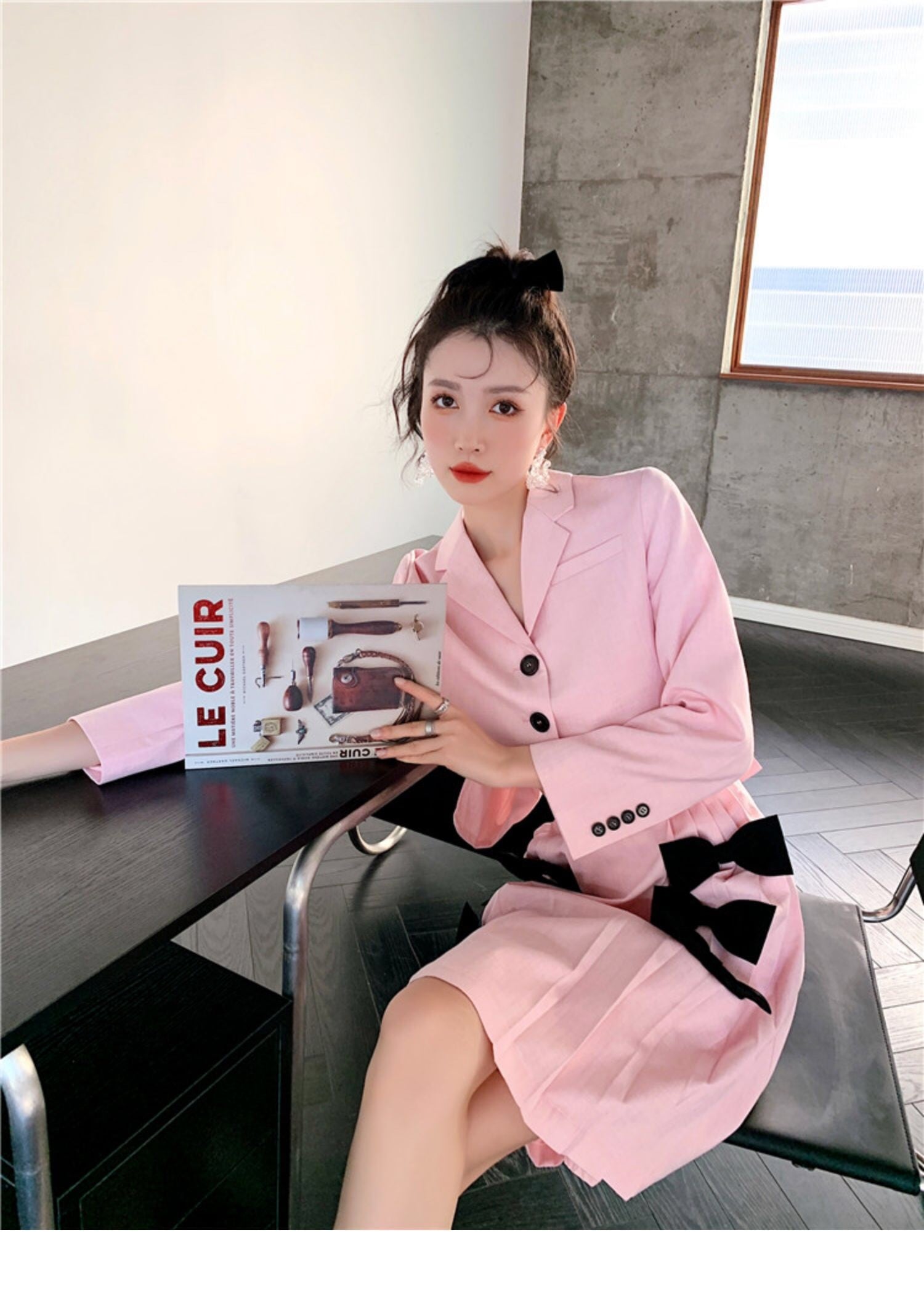 FRILL リボン付き黒とピンクのひざ丈ワンピース 楽天市場】ロリータワンピース 長袖 袖あり クラロリ 秋冬 膝丈 リボン