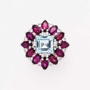 ロードライトガーネット ブルートパーズ Gem Flower Ring