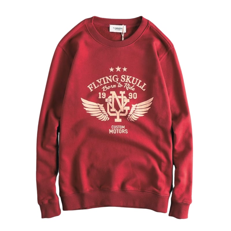 アメリカンレトロプリント クルーネックスウェット 裏起毛 ユニセックス 3色 L0571