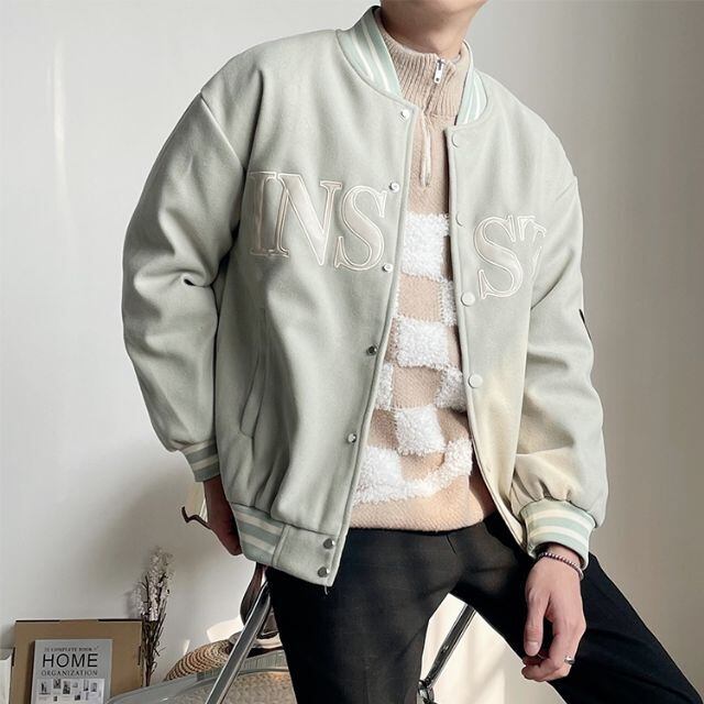 【予約販売】ブルゾン スタジャン アウター ショート丈 防寒 メンズ シンプル 無地 ストリート ブルー グリーン 防寒 お洒落 こなれ感 ベーシック 秋冬 大きいサイズ M/L/XL/2XL/3XL