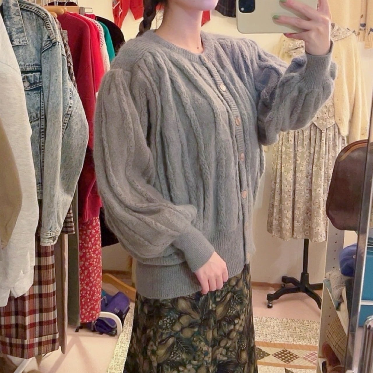 gray line mohair knit cardigan