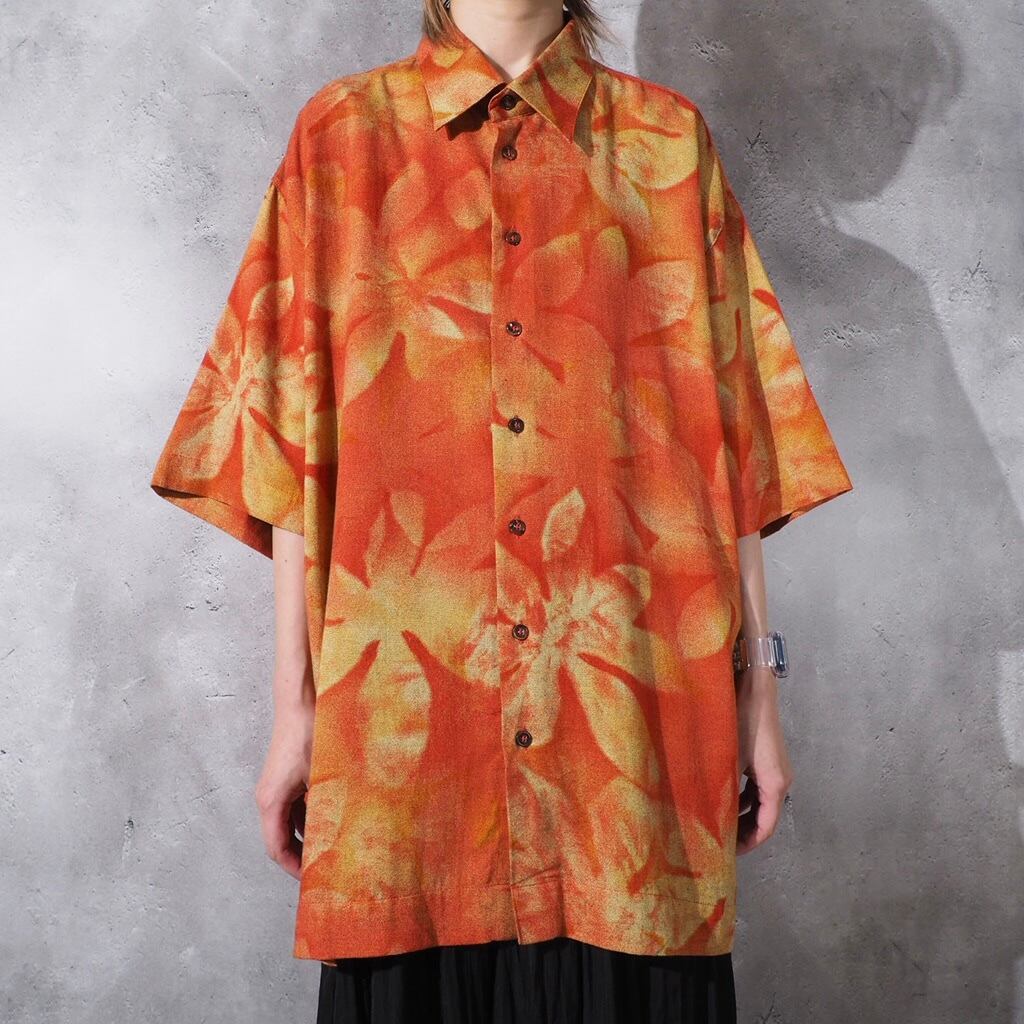 Haupt Flower printed Box silhouette drape shirt (made in Germany)