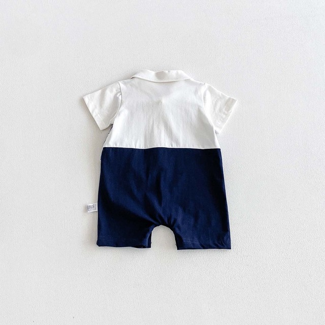 【BABY】ストライプベスト重ね着風半袖ロンパース - 6