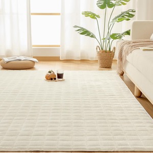 【努力特価】VK Living カーペット キルトラグ ラグマット 絨毯 ラグ 190×190cm(約2畳) 洗える 滑り止め付 防ダニ 抗菌 防臭 1年中使えるタイプ 床暖房 ホットカーペット対応 フランネルラグ アイボリー