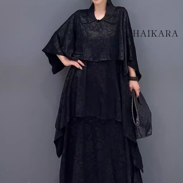Three-quarter length dress with multi-tiered Chinese style design