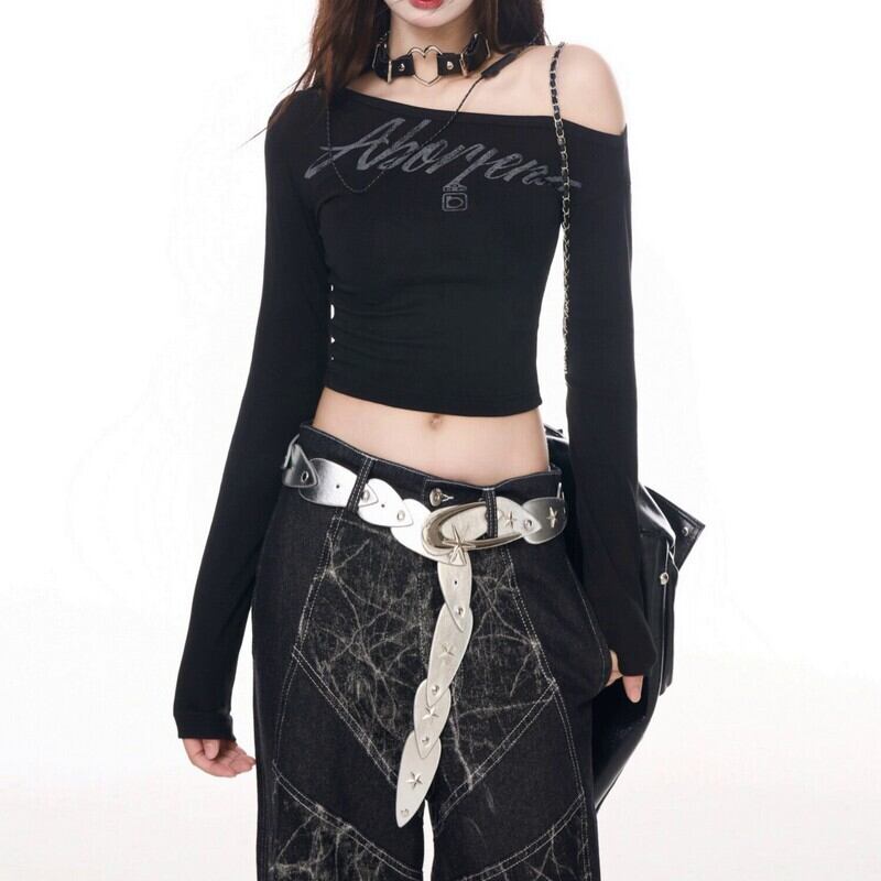 Cropped off-shoulder logo pullover r0009