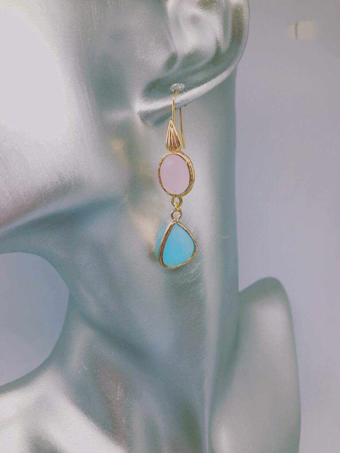 pink and blue pastelcolor pierced earrings♡ピンクとブルーの