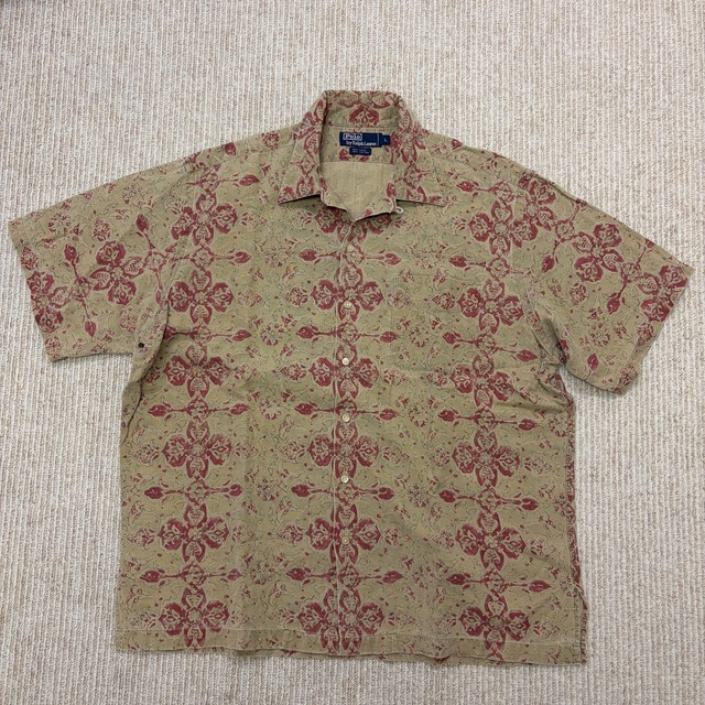 RALPH LAUREN S/S LINEN COTTON OPEN COLLAR SHIRT 1990'S OLD