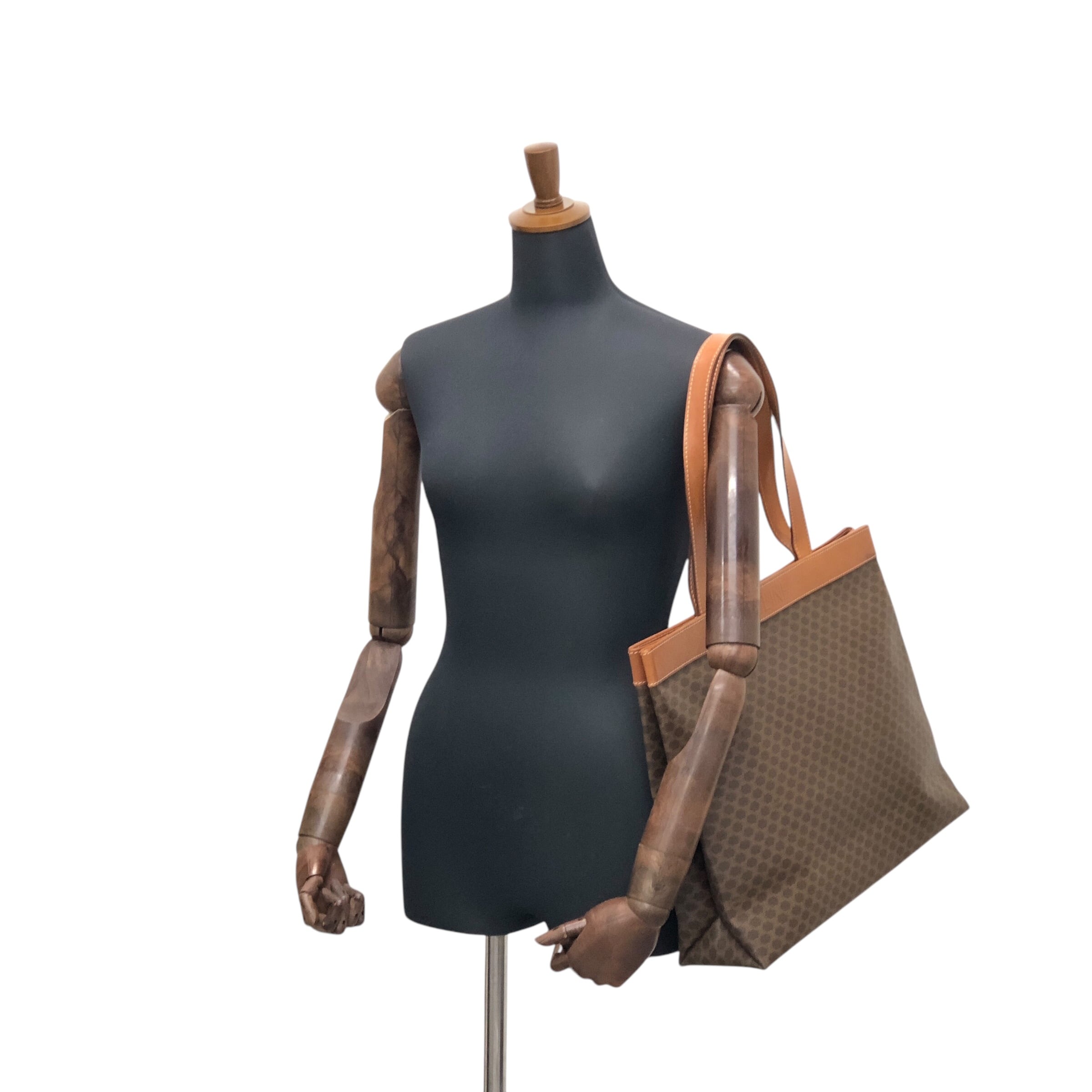 CELINE セリーヌ マカダム ハンドバッグ ブラウン ロゴ型押し PVC
