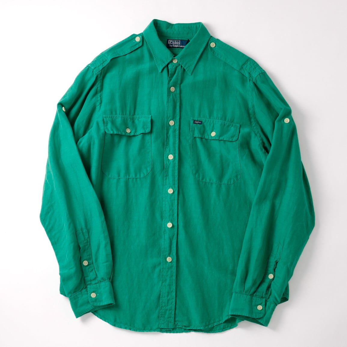 マ*☆様 90s　ポロラルフローレン　シルクリネン　ワークシャツ　ターコイズブル 極美品】90s Ralph Lauren special linen silk work shirts Vintage