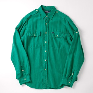 【極美品】90s Ralph Lauren special linen silk work shirts Vintage  mint condition  ／ 90年代 ラルフローレン スペシャル リネン シルク ワーク シャツ サイズ L グリーン