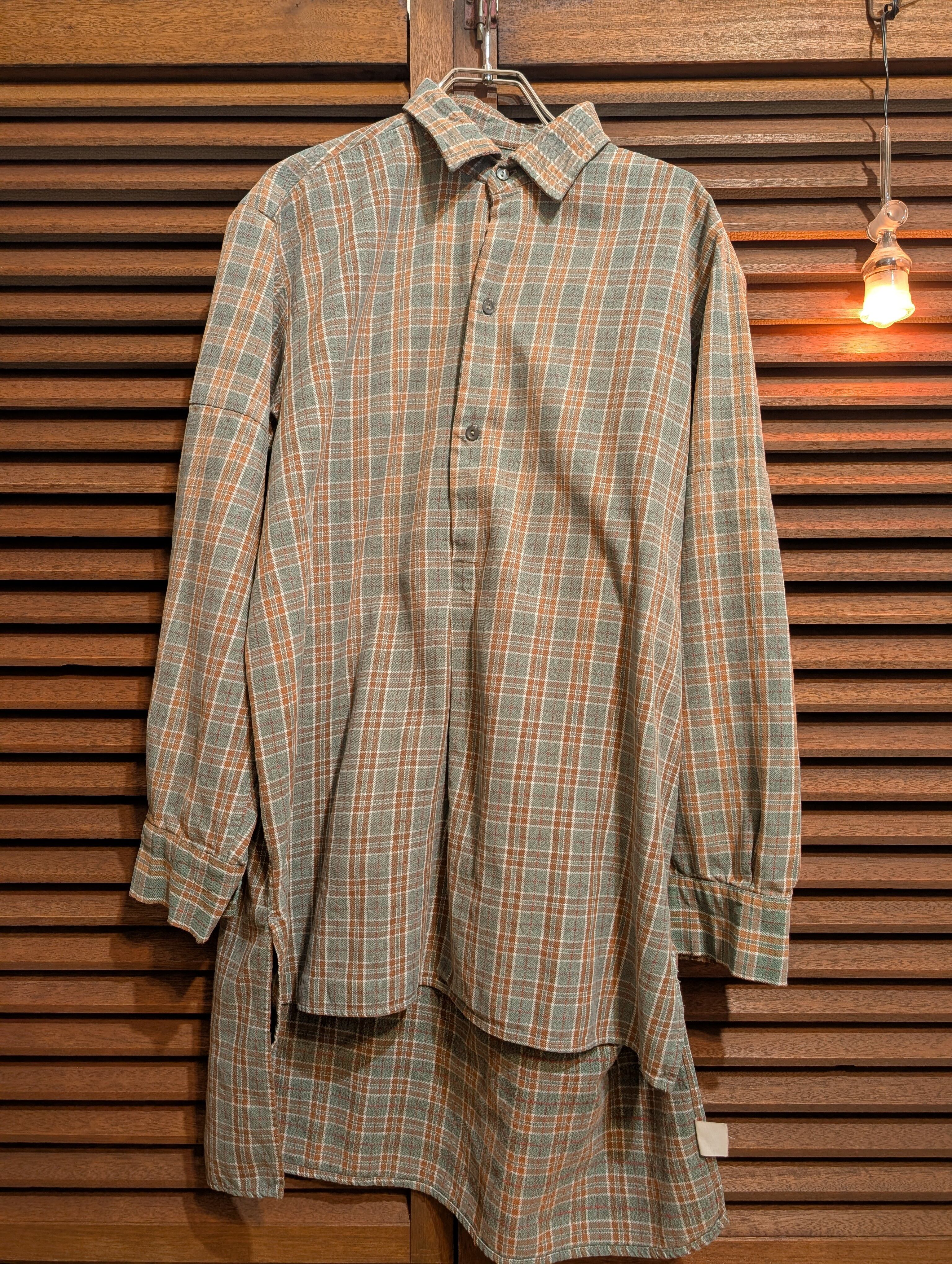60s France KIDUR Granpa Shirt Orange Green Check