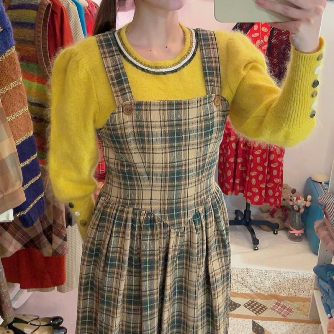 green check jumper skirt