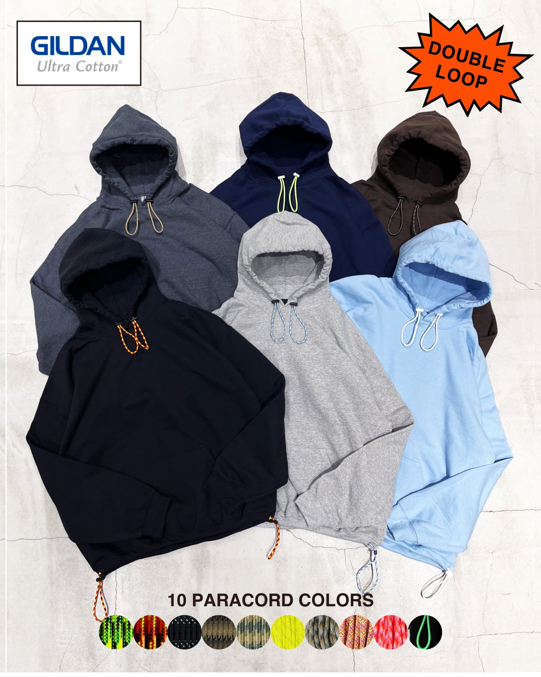 【GILDAN】CUSTOM PARACORD DOUBLE LOOP PULL HOODIE (6 BODY COLORS)