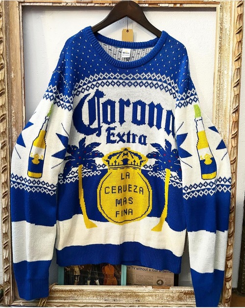 90's〜 corona beer tropial design Acryl knit【L 】
