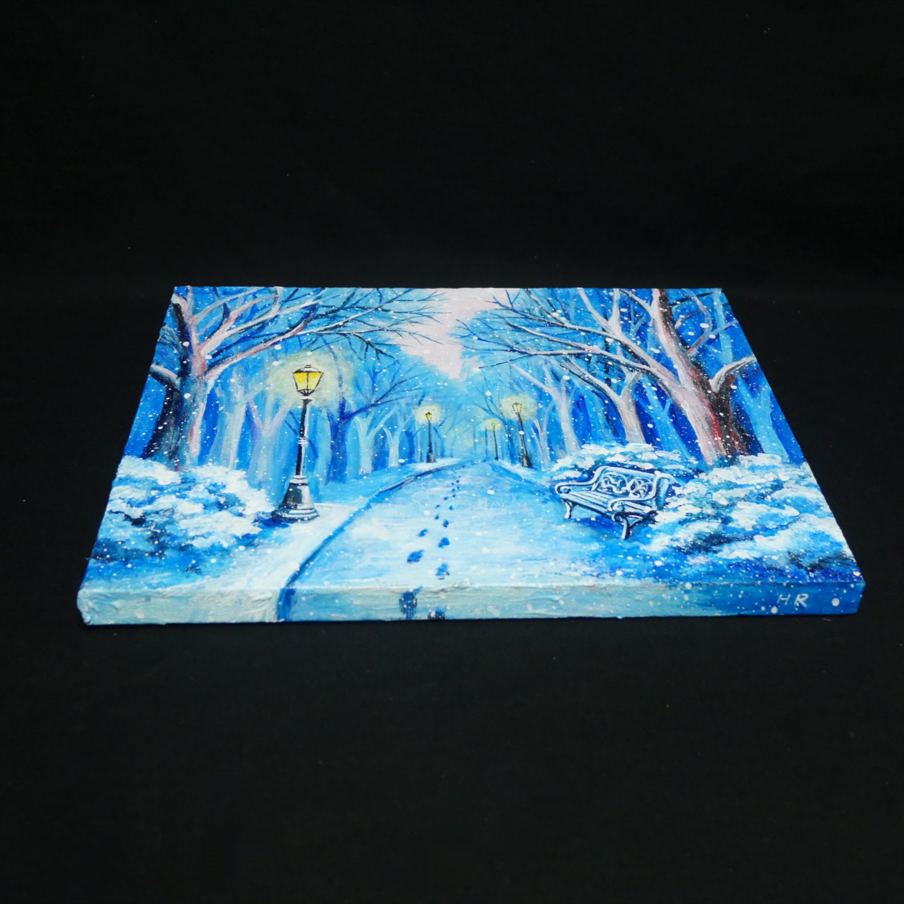 油絵 原画 雪景色 冬景色 幻想的 青 絵画 F3「雪降る幻想」 | HIROSHI1990