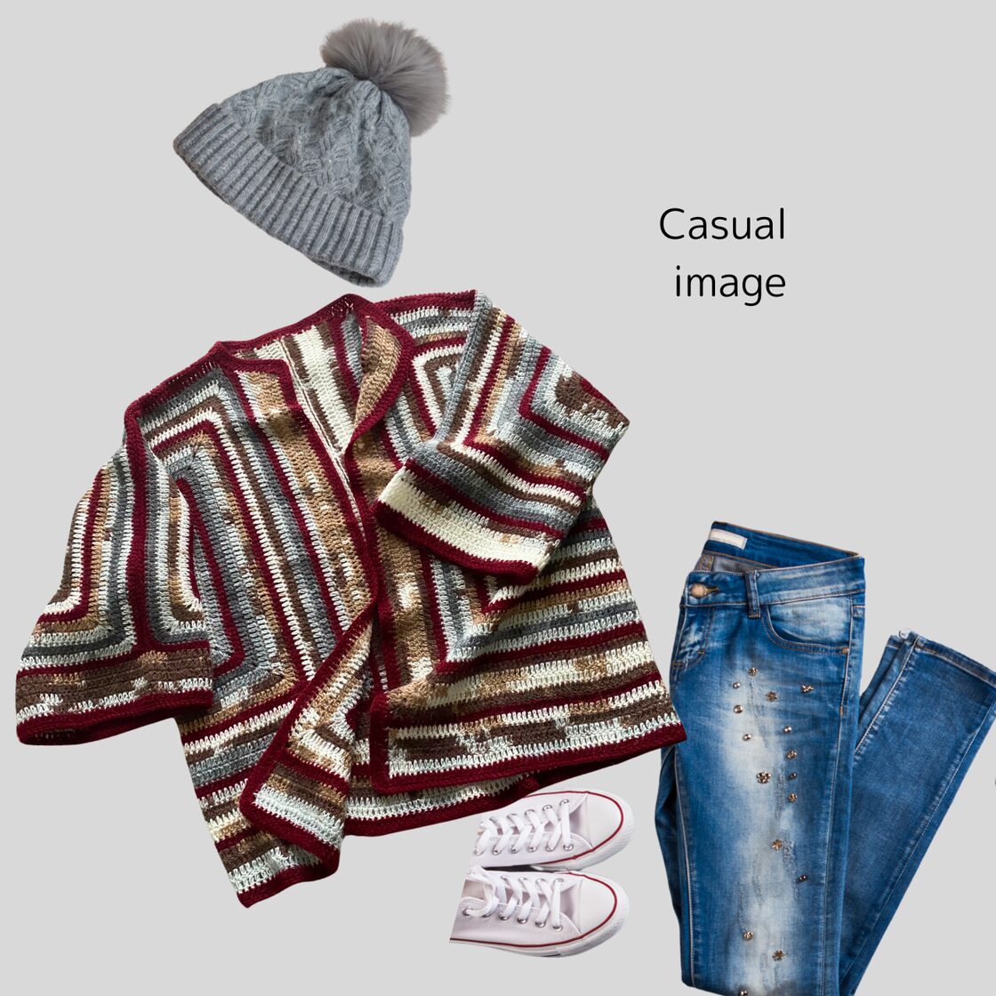 ヘキサゴンカーディガン ボルドーライン | Pay ID