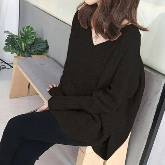 【即納】スリット Vネック ロング ニット 227754