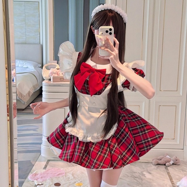 ウィンターチェックリボンメイドコスプレ【No.3188】/かわいいレディースコスプレ衣装