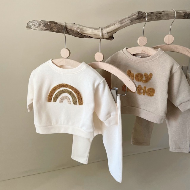【BABY】秋新作新生児 字母刺繍 長袖トレーナー 2点セット