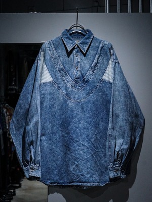 【add (C) vintage】Layered × Swiching Design Vintage Denim Pullover Shirt