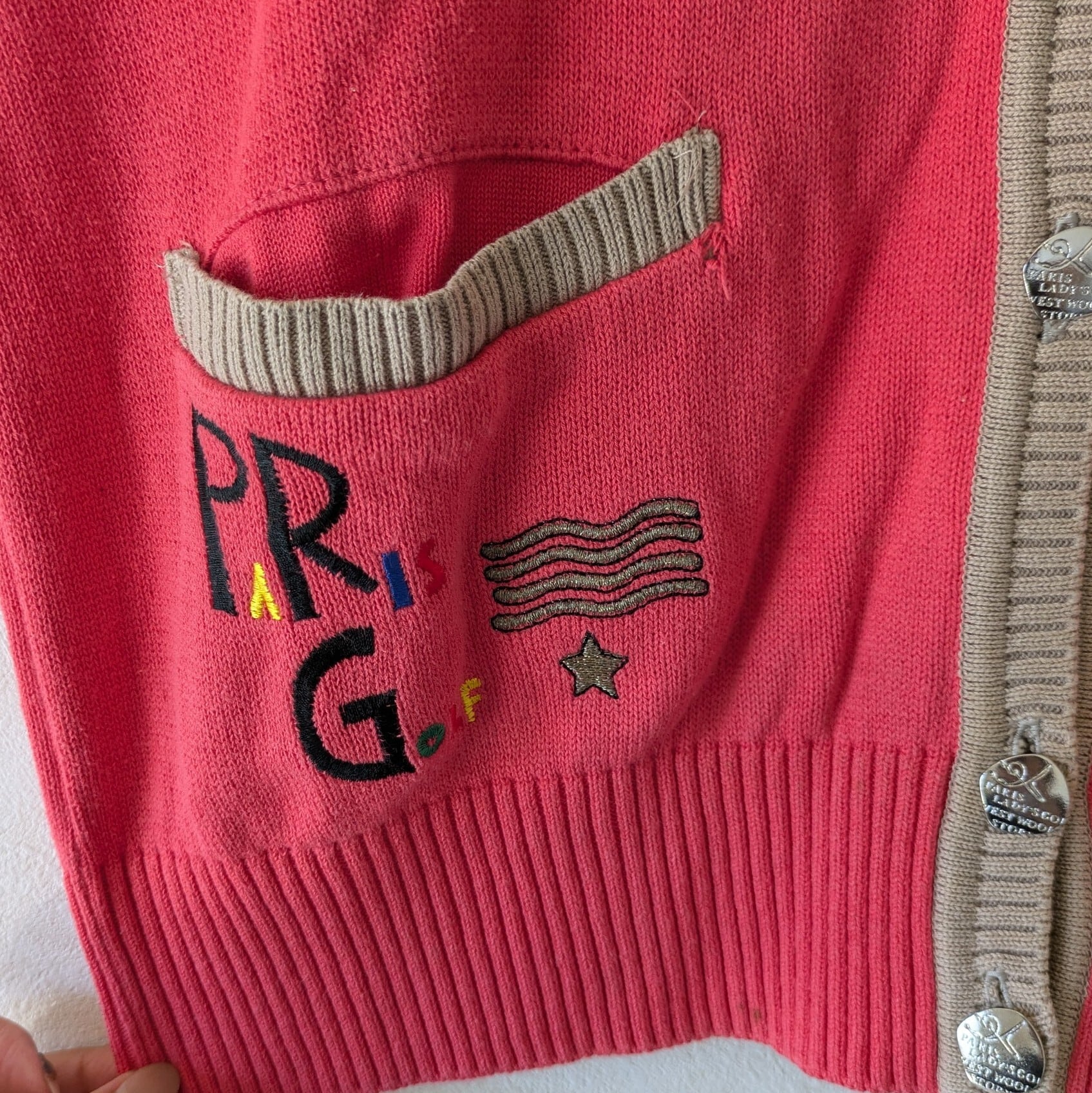 昭和レトロ】パリススポーツ コットンニットベスト 赤×ベージュ