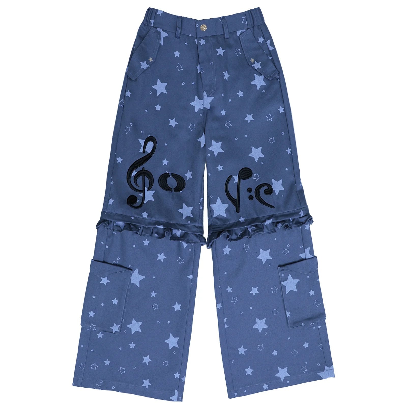 hashtag DDD Music Note & Star 2-in-1 Cargo Wide Leg Pants BLUE | 愛