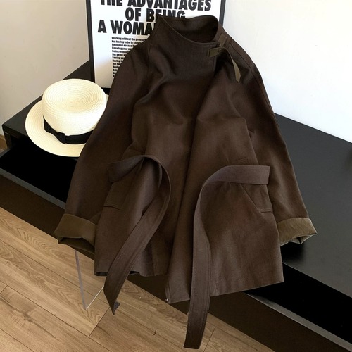 【シングルブレストベルト付きジャケットコート 】P02210